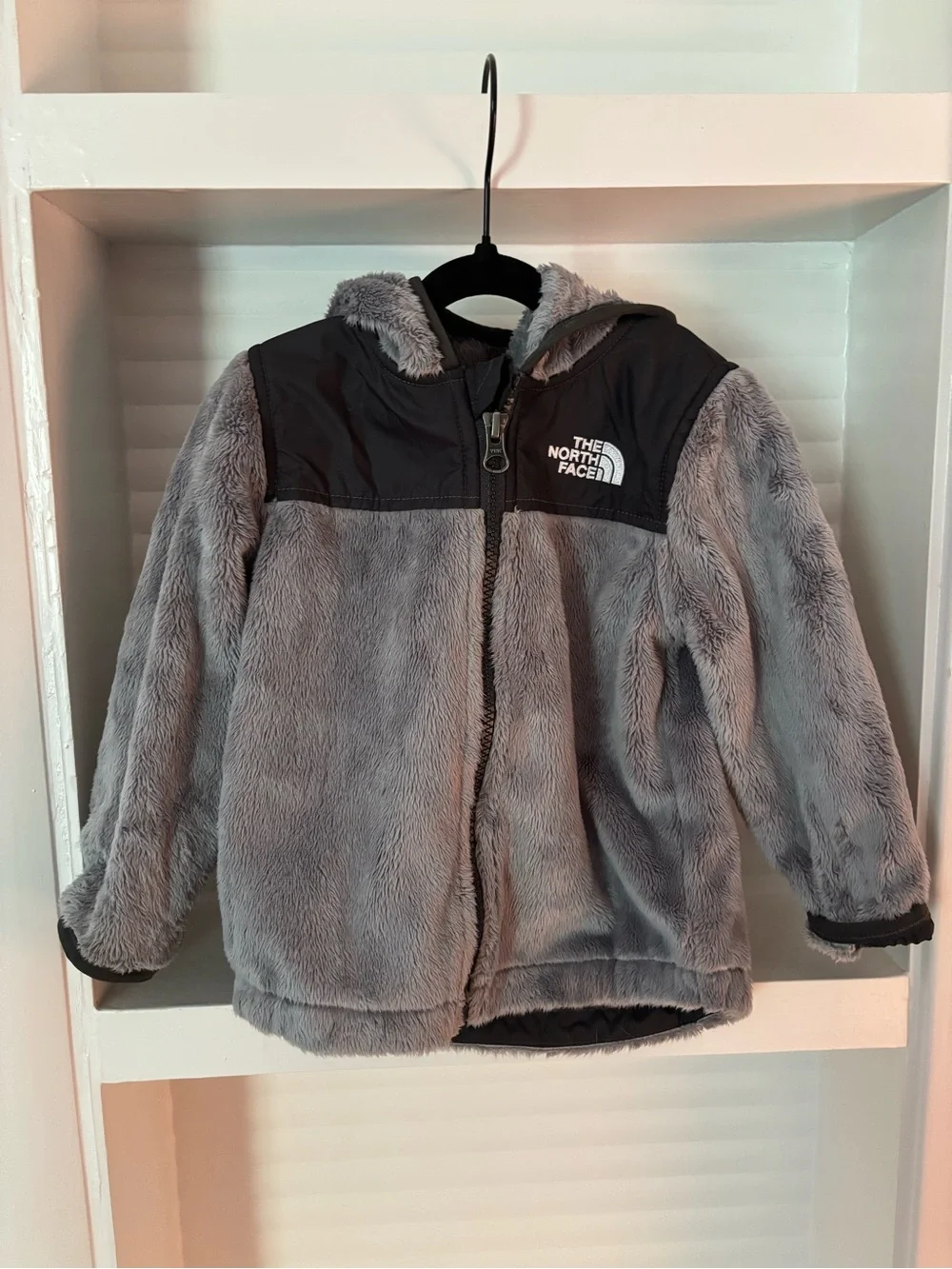 The North Face Gray and Black Sherpa Hooded Jacket for Kids